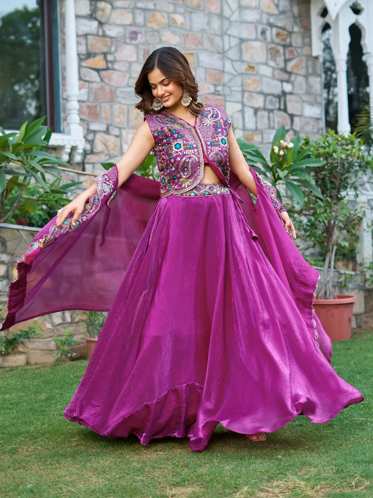 Fancy Purple Readymade Lehenga with Shrug Style Dupatta