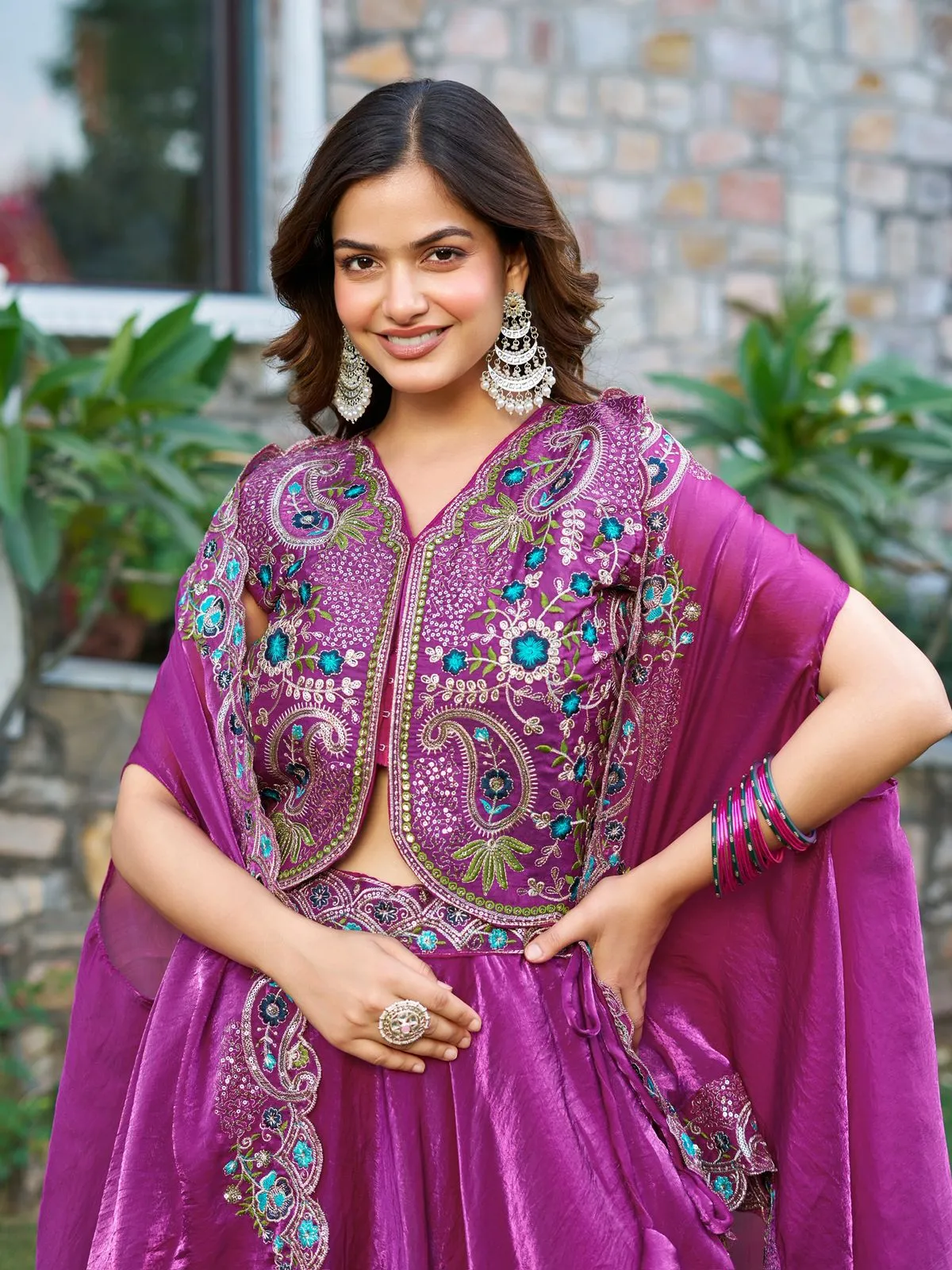 Fancy Purple Readymade Lehenga with Shrug Style Dupatta - Image 3