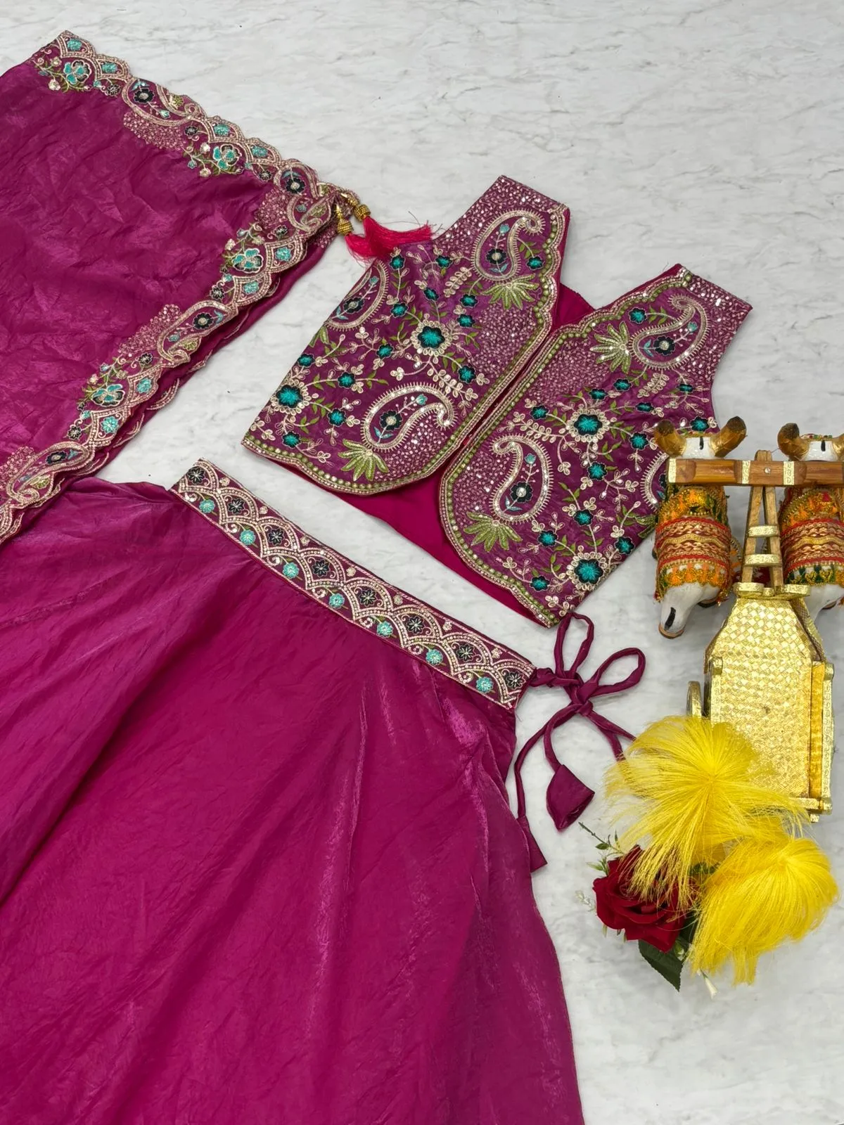 Fancy Purple Readymade Lehenga with Shrug Style Dupatta - Image 4