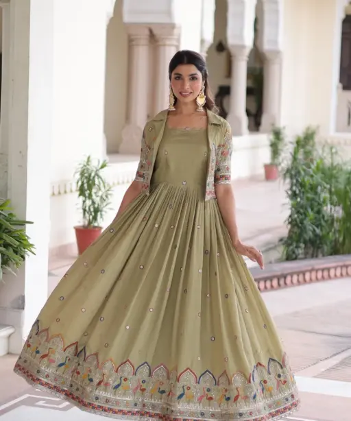 Festive Wear Gown with Jacket for Girls