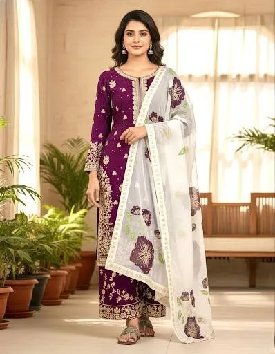Full Embroidery Purple Pakistani Kurti Set