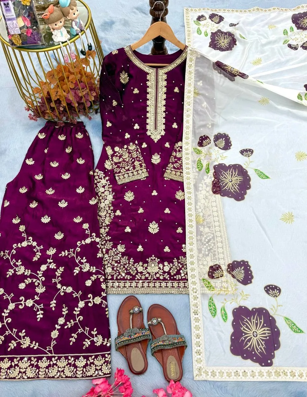 Full Embroidery Purple Pakistani Kurti Set - Image 2
