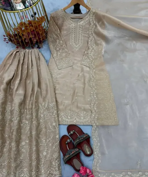 Golden Pakistani Plazzo Salwar Set Readymade