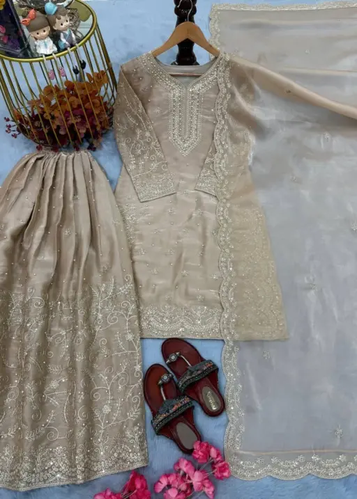 Golden Pakistani Plazzo Salwar Set Readymade