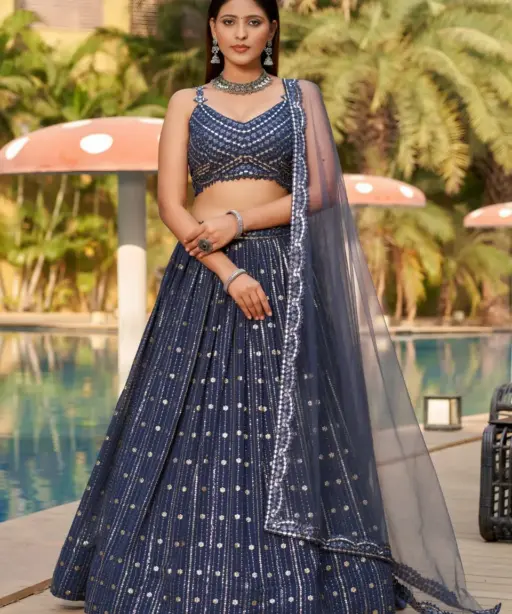 Gray Reception Lehenga with Embroidery