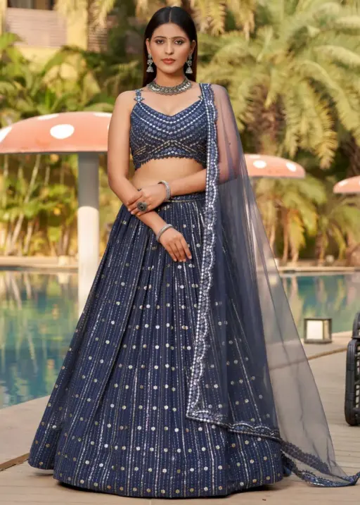 Gray Reception Lehenga with Embroidery