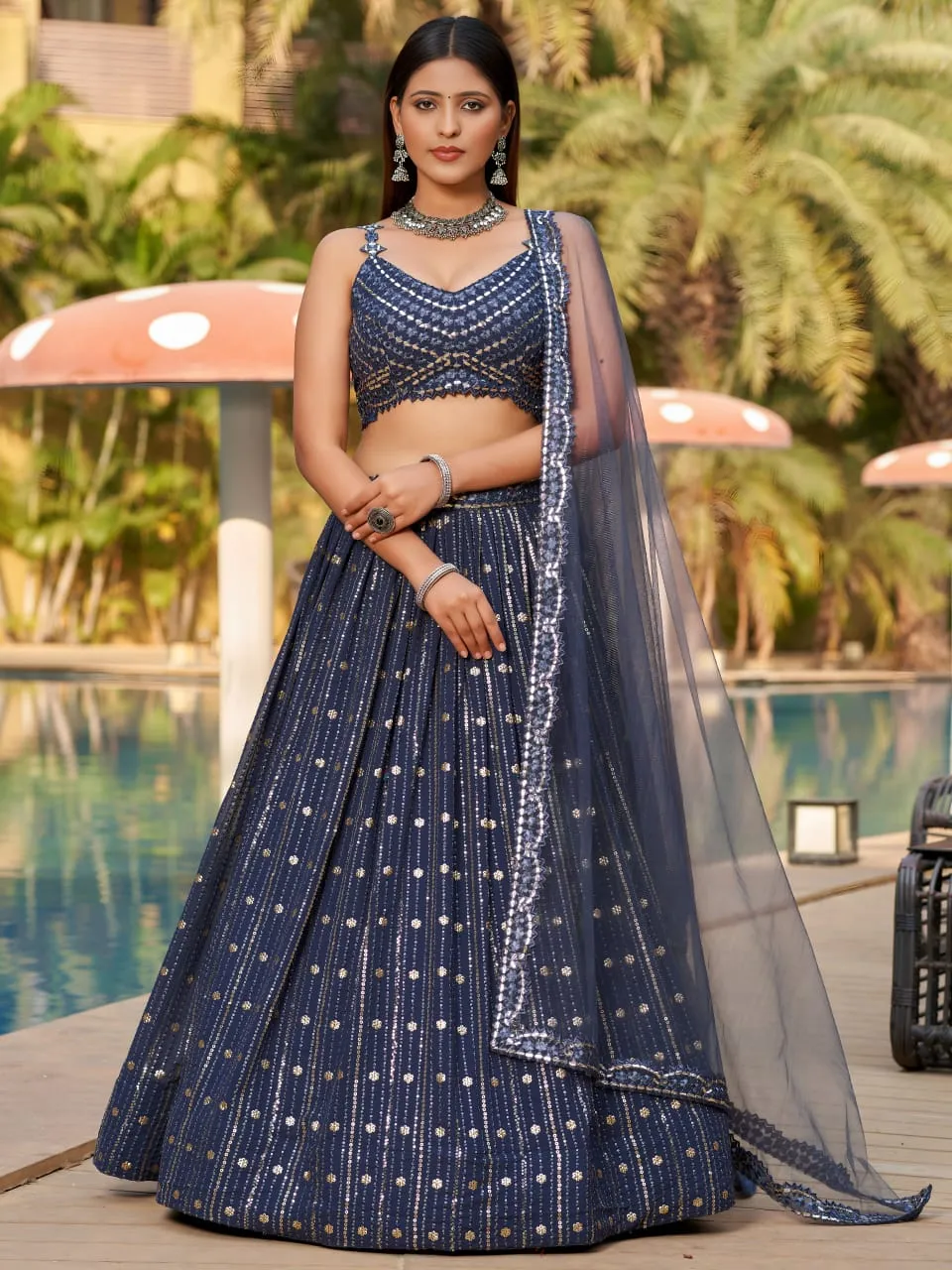 Gray Reception Lehenga with Embroidery