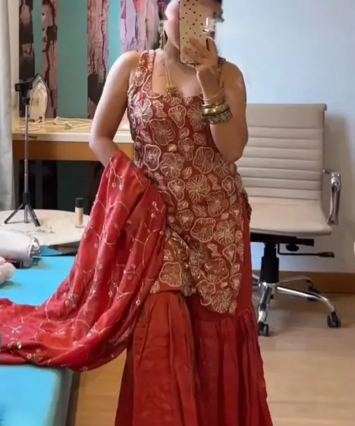 Influencer Style Sleeveless Sharara Suit