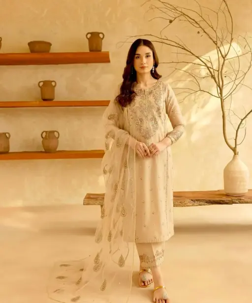 Light Orange Straight Pakistani Suit Set