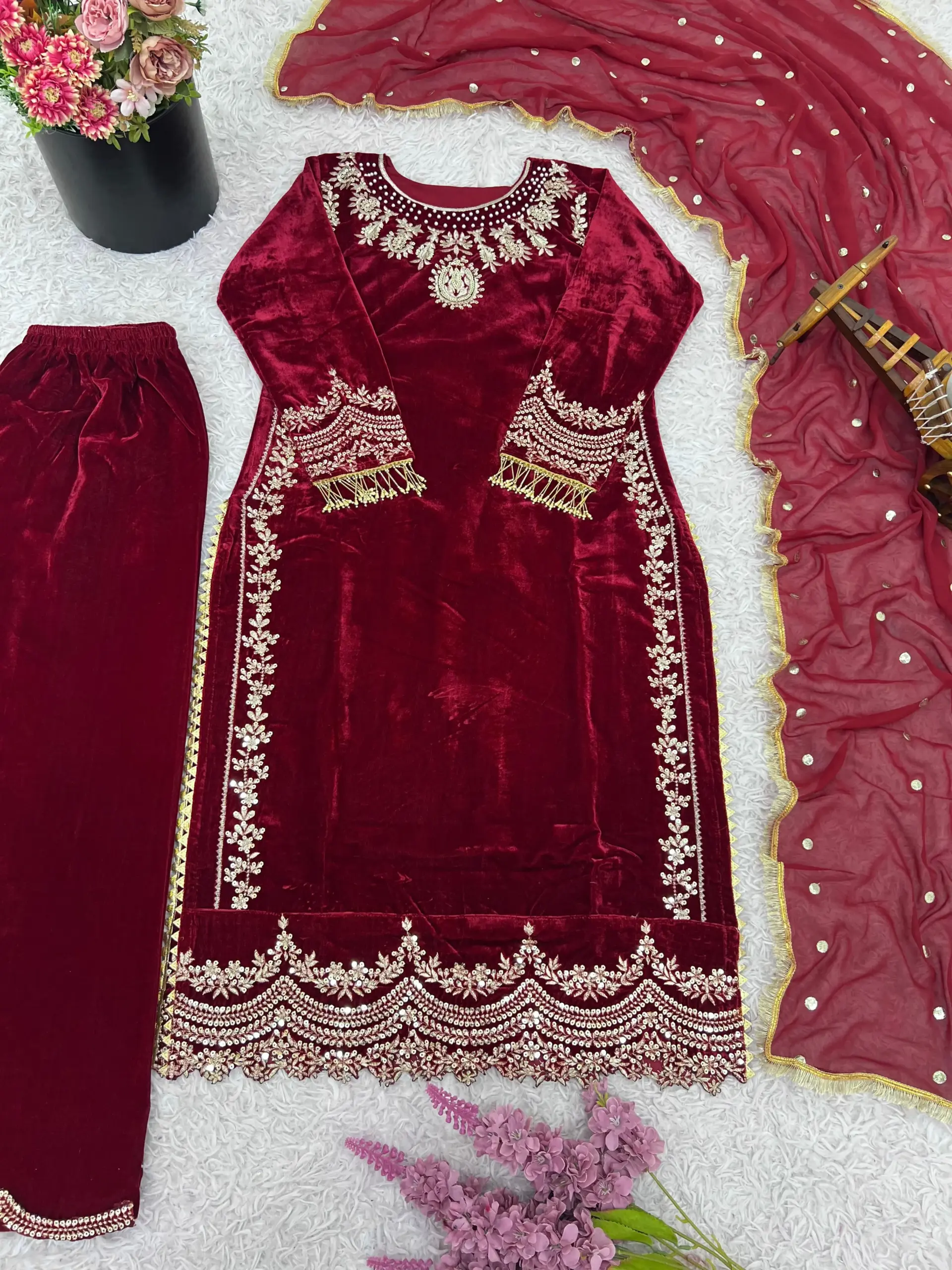 Long Pakistani Velvet Dress - Image 3