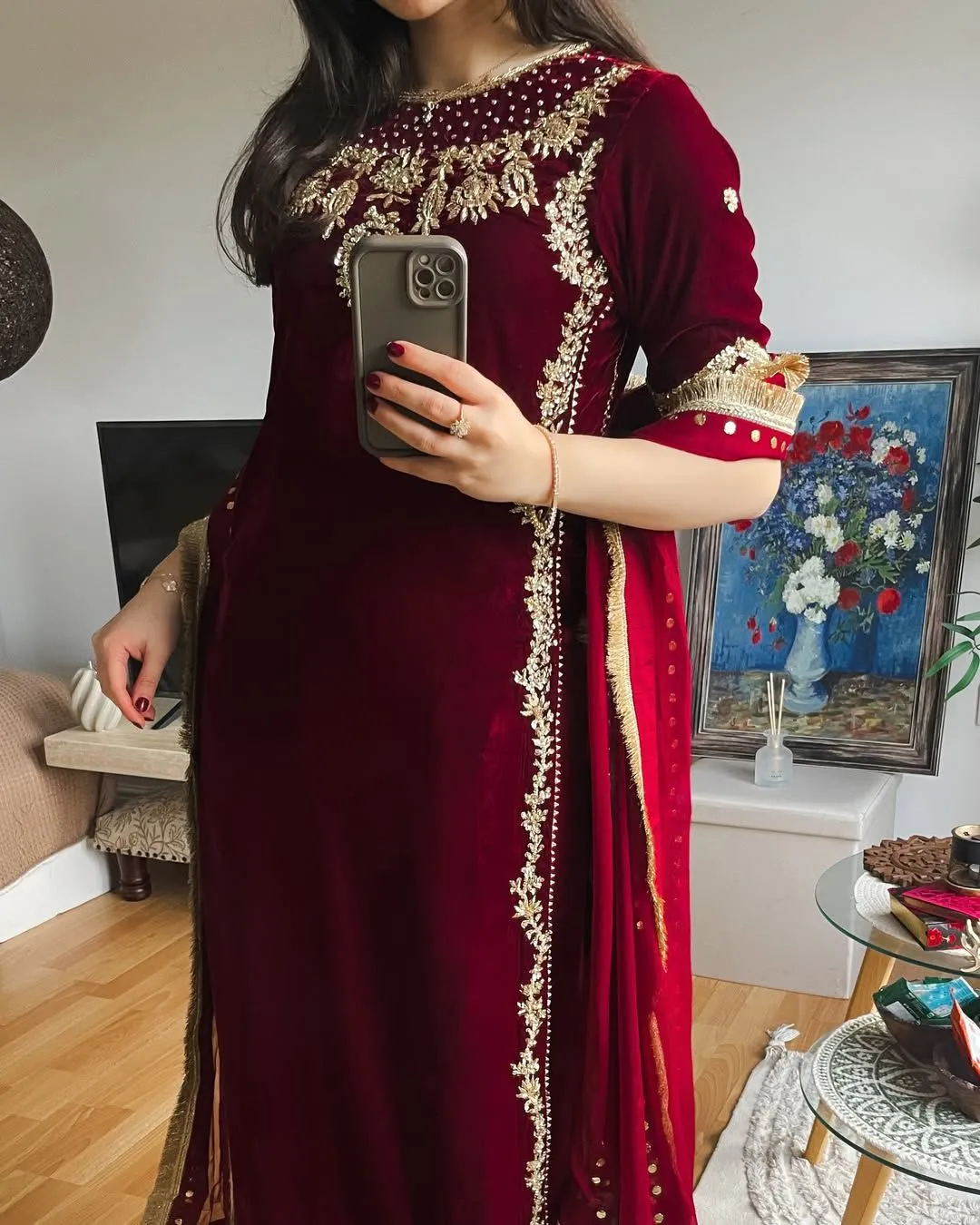 Long Pakistani Velvet Dress - Image 5