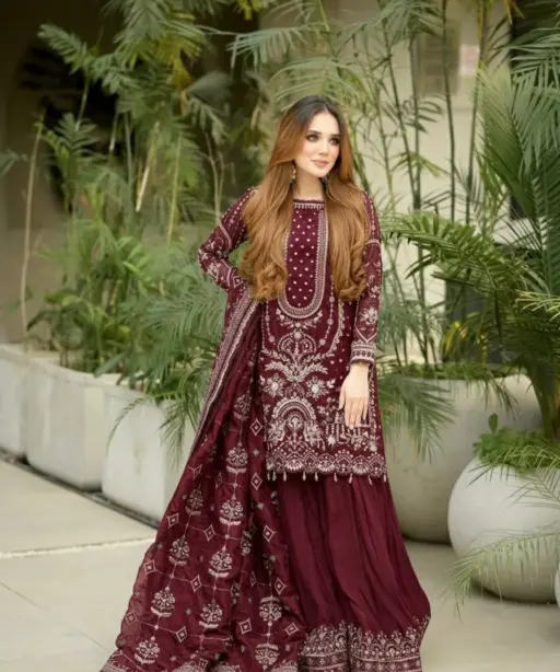 Maroon Pakistani Sharara Salwar Set