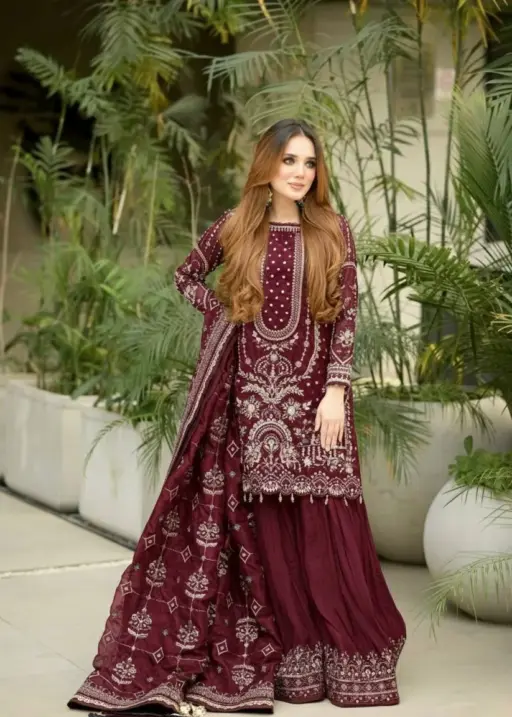 Maroon Pakistani Sharara Salwar Set