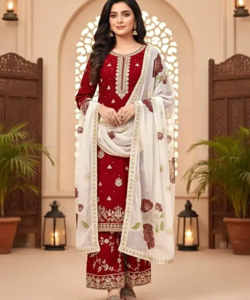 Maroon Readymade Pakistani Sharara Suit Set