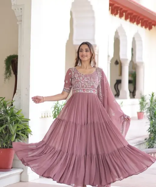 Mauve Pink Big Flair Sangeet Anarkali Gown