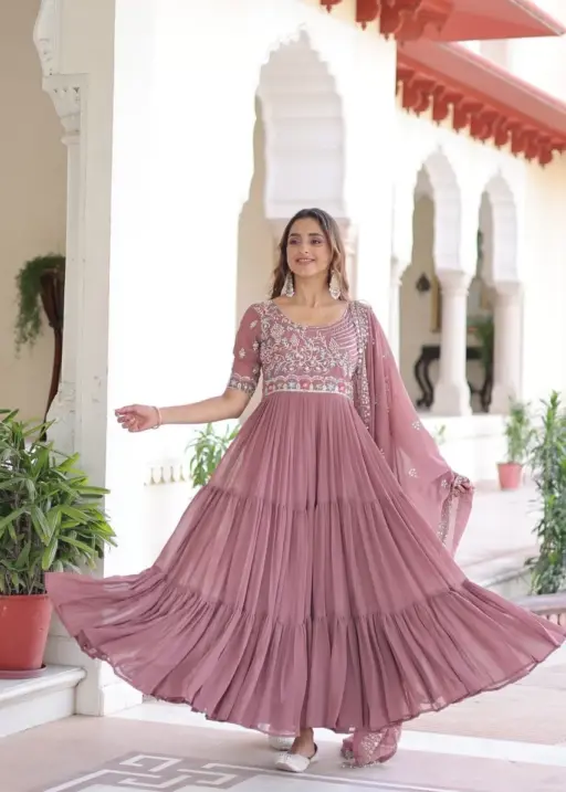 Mauve Pink Big Flair Sangeet Anarkali Gown