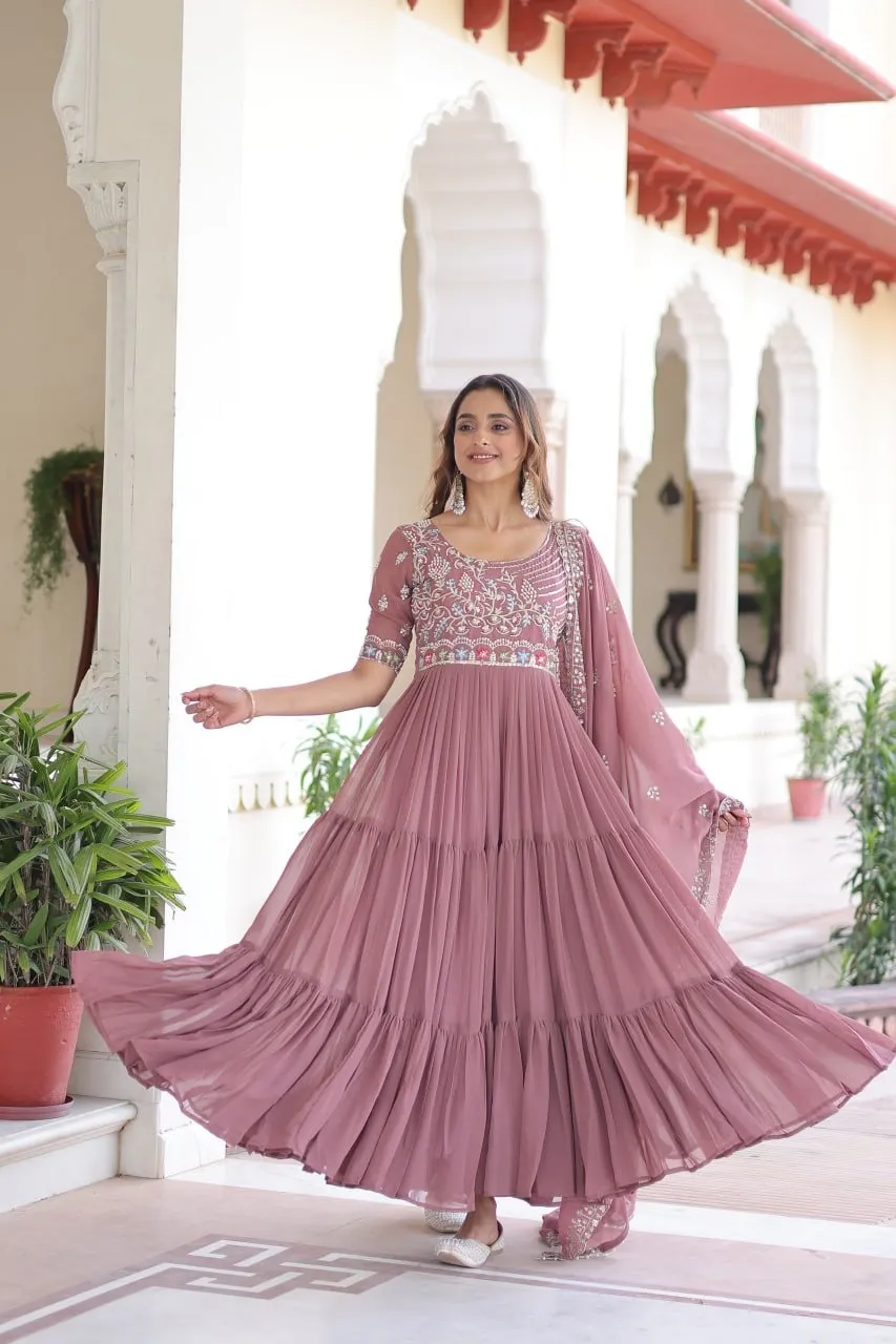 Mauve Pink Big Flair Sangeet Anarkali Gown