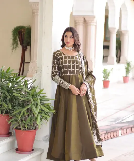 Mehendi Color Gown Dupatta for Haldi Function