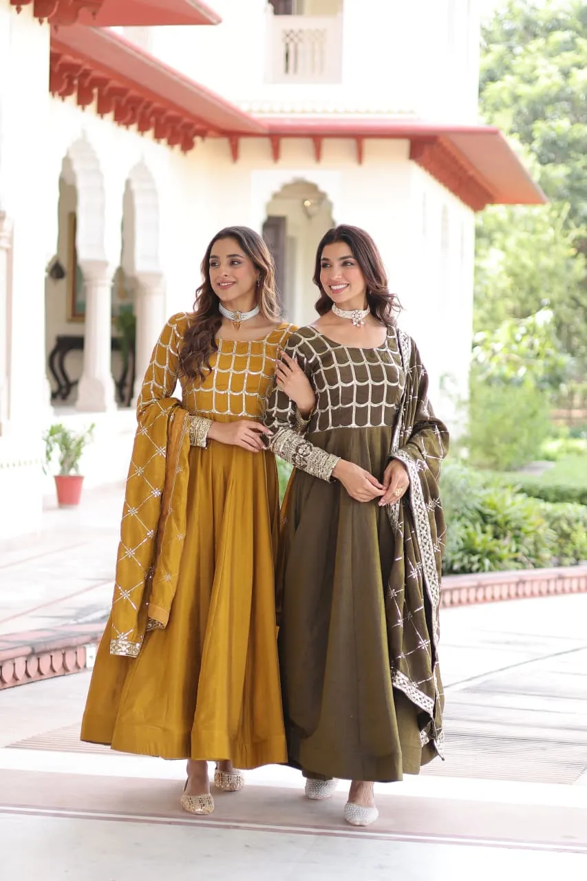 Mehendi Color Gown Dupatta for Haldi Function - Image 4