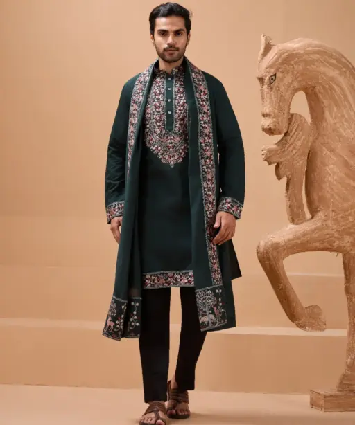 Mens Embroidery Kurta with Shawl Dupatta