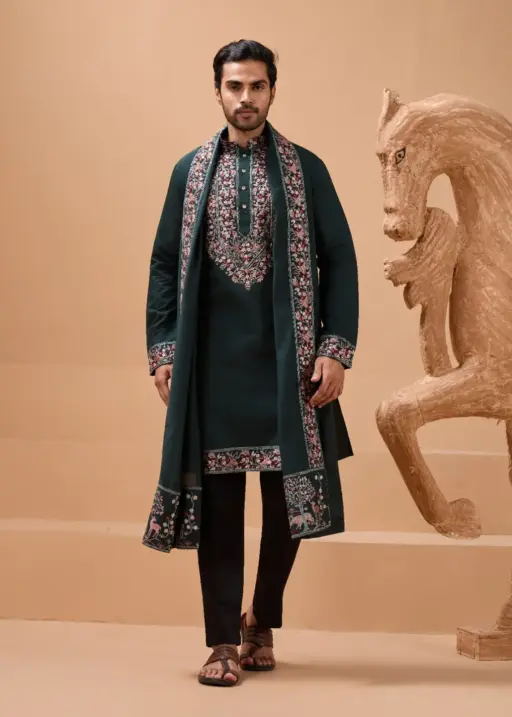 Mens Embroidery Kurta with Shawl Dupatta