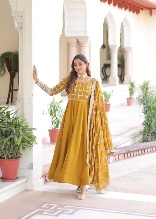 Mustard Color Gown Dupatta for Haldi Ceremony
