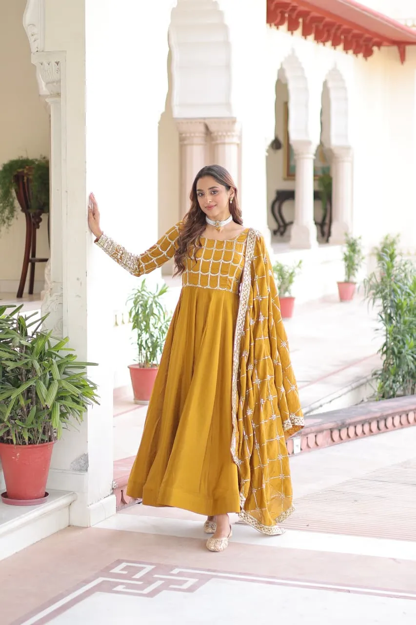 Mustard Color Gown Dupatta for Haldi Ceremony