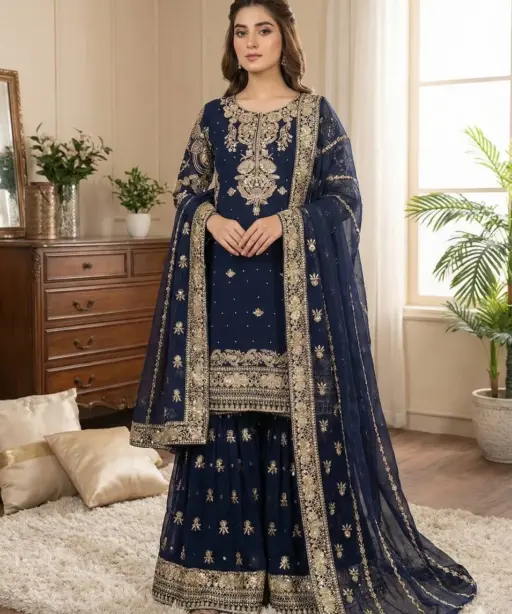 Navy Blue Pakistani Garara Dress