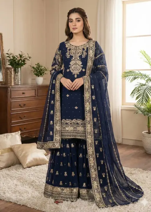 Navy Blue Pakistani Garara Dress