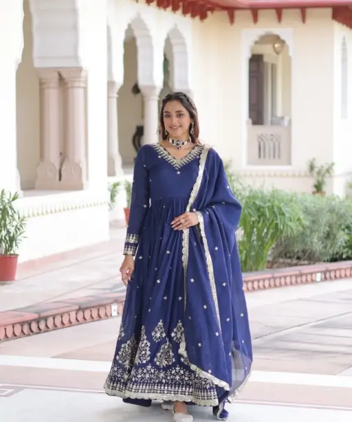 Navy Blue Premium Anarkali Dress with Dupatta
