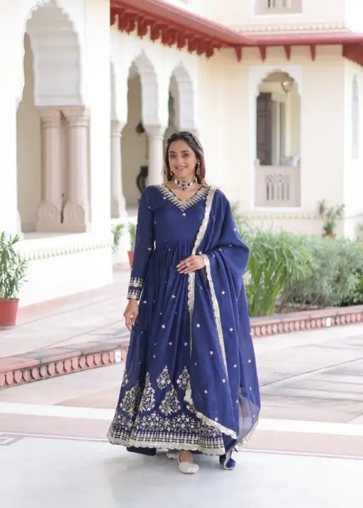 Navy Blue Premium Anarkali Dress with Dupatta
