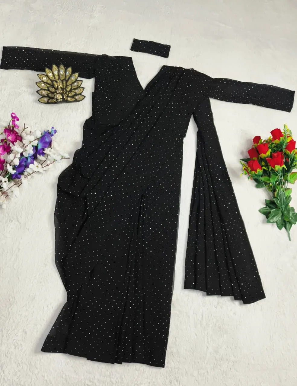 Night Party Wear Readymade Sarees Black - Image 2