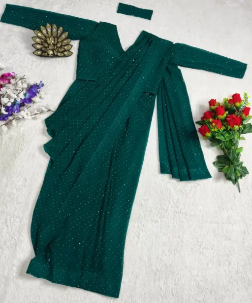 Night Party Wear Readymade Sarees Green