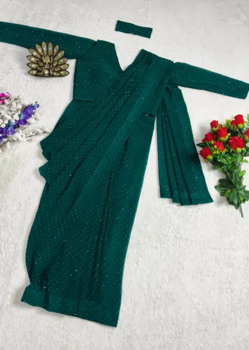 Night Party Wear Readymade Sarees Green