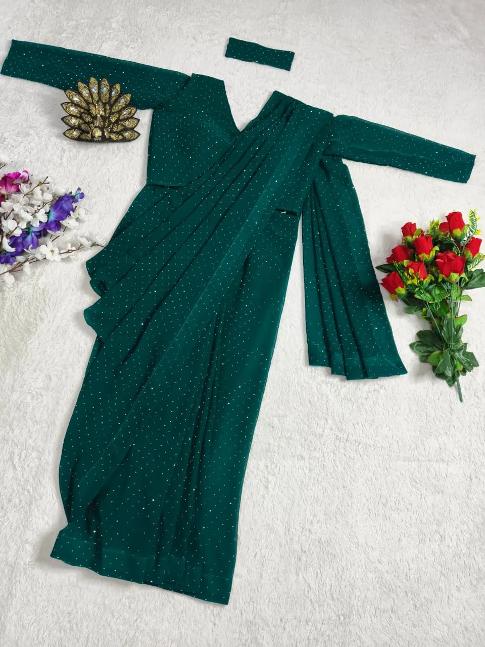 Night Party Wear Readymade Sarees Green