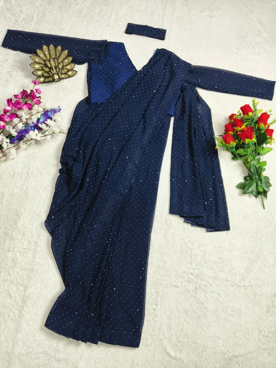 Night Party Wear Readymade Shining Sarees - Image 2