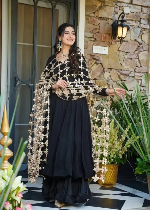 Black Gown with Viral Net Dupatta Heavy
