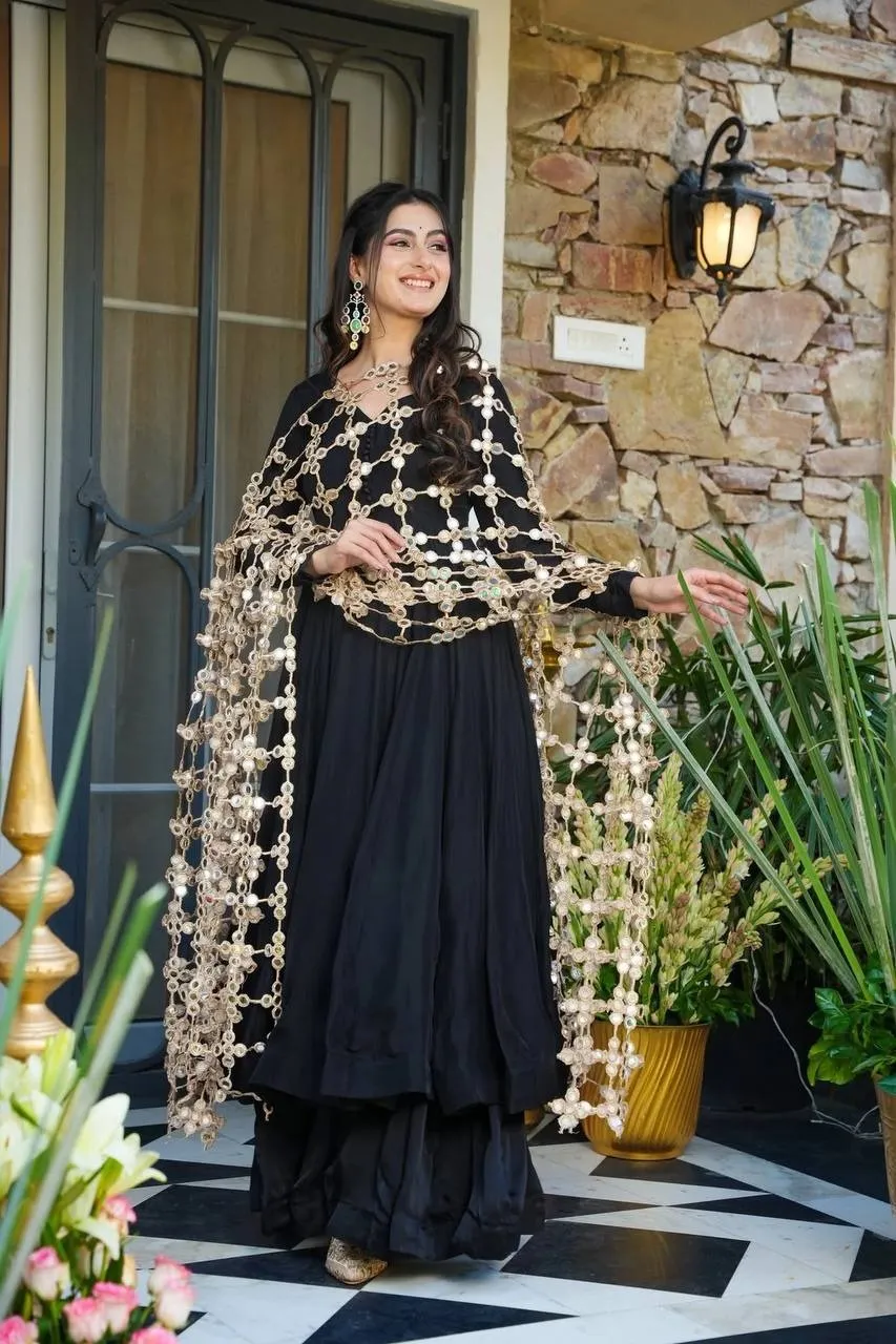 Black Gown with Viral Net Dupatta Heavy