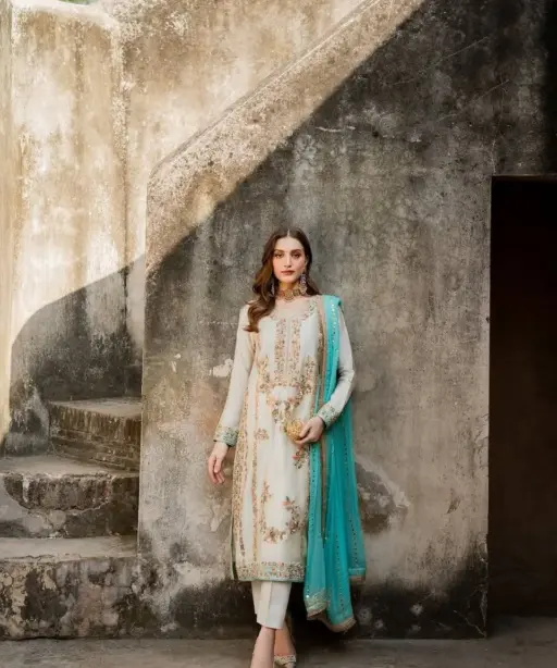 Off White Pakistani Straight Salwar Readymade