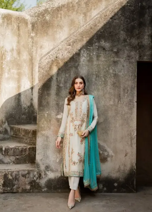 Off White Pakistani Straight Salwar Readymade