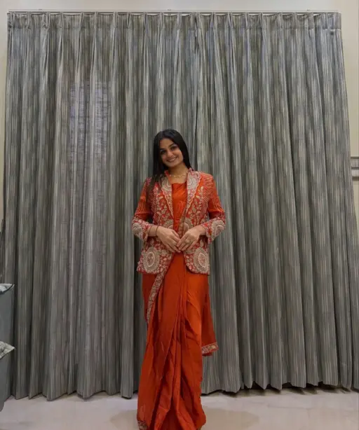 Orange Readymade Saree with Koti