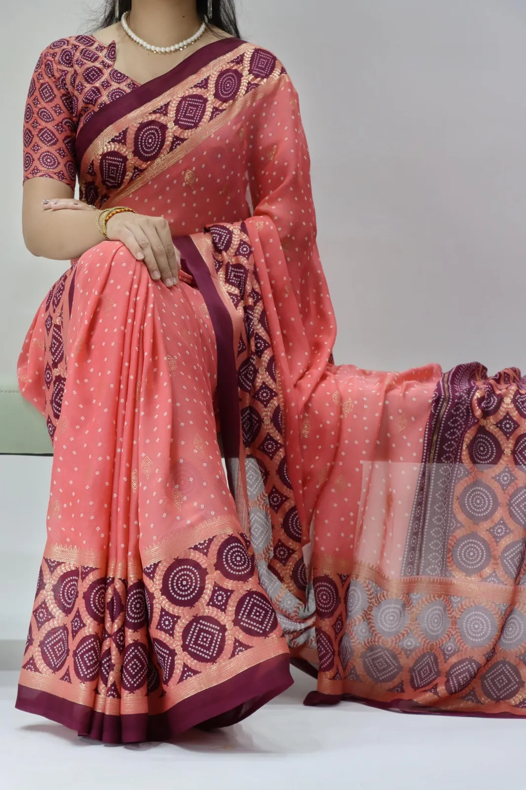 Pastel Color Bandhni Printed Saree Under Budget - Image 8