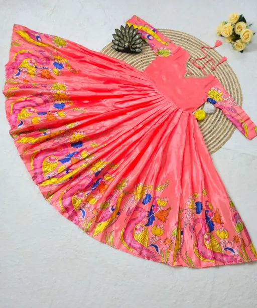 Pastel Kalamkari Printed Gown Dupatta