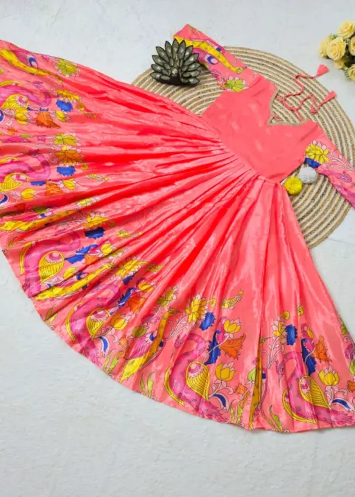 Pastel Kalamkari Printed Gown Dupatta