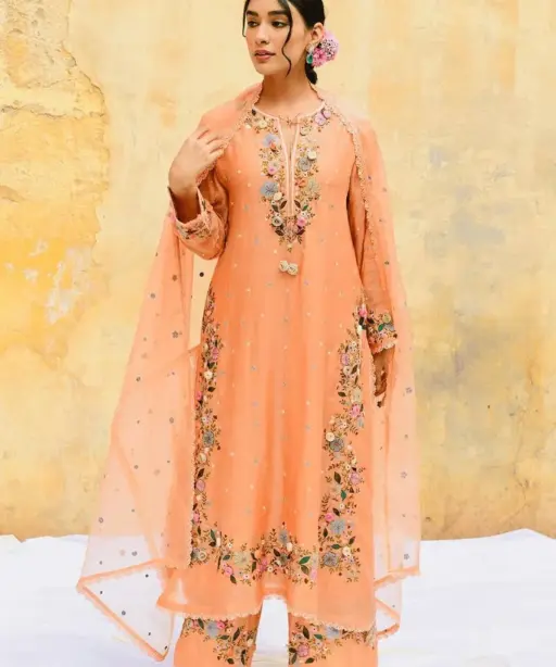 Pastel Orange Embroidery Readymade Pakistani Dress