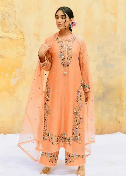 Pastel Orange Embroidery Readymade Pakistani Dress