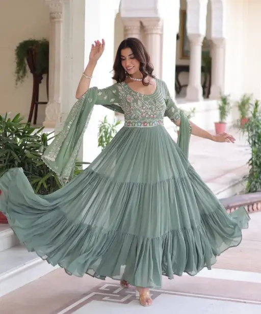 Pista Color Big Flair Gown for Sangeet Function