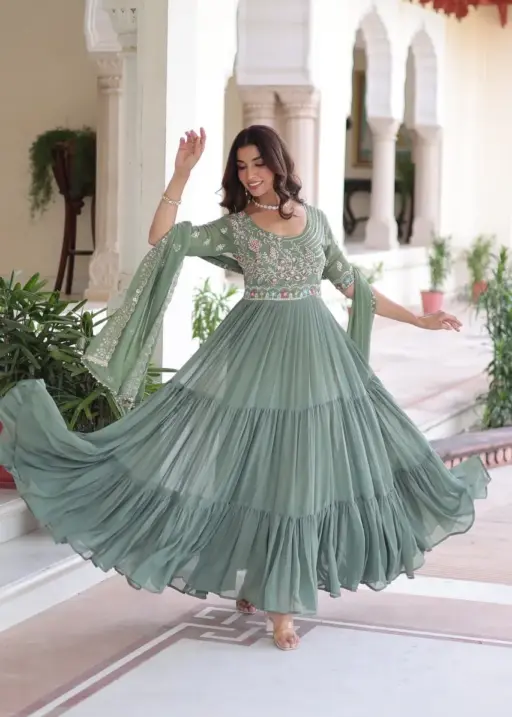 Pista Color Big Flair Gown for Sangeet Function