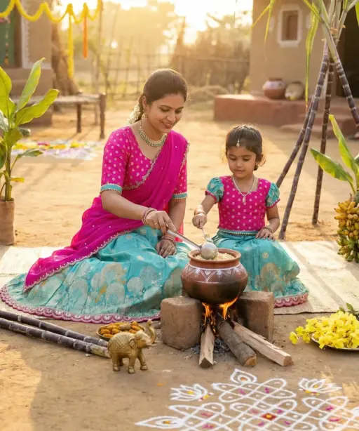 Pongal Special Mother Daughter Combo Lehenga Choli