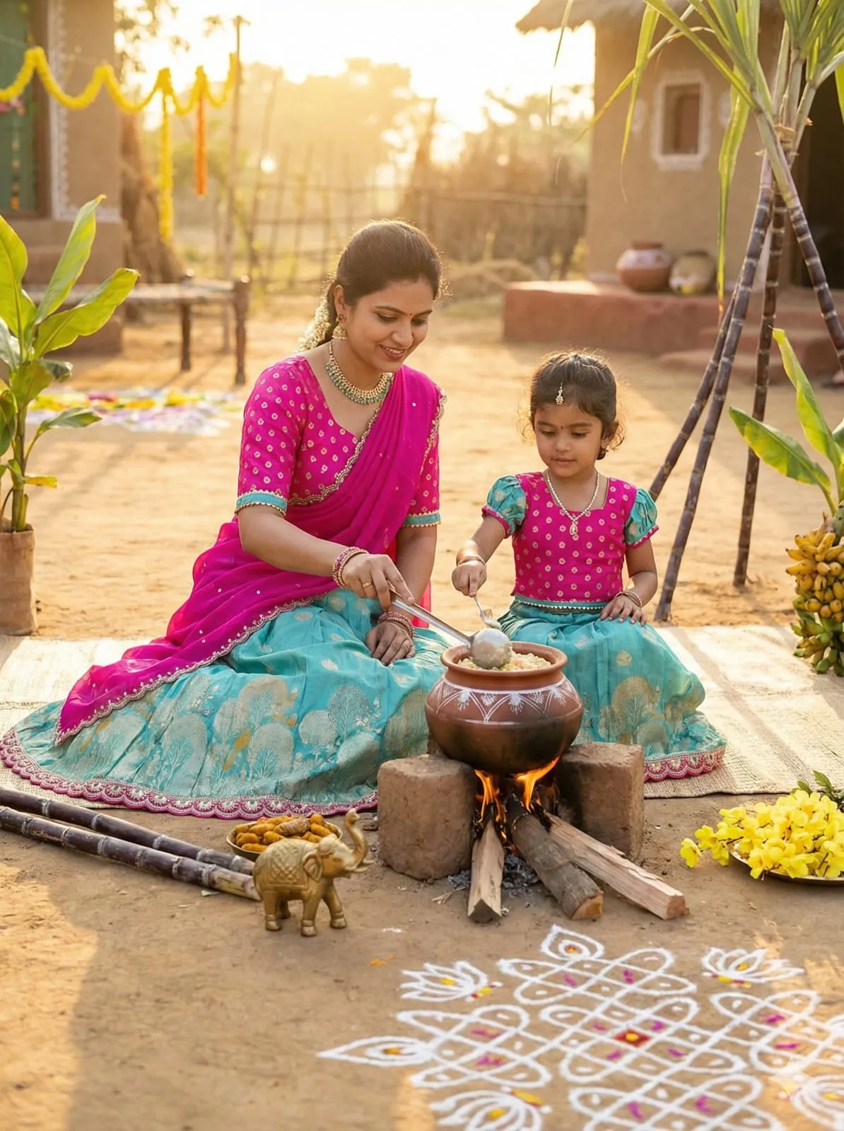 Pongal Special Mother Daughter Combo Lehenga Choli